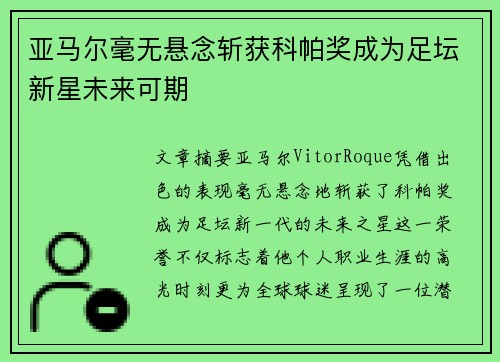 亚马尔毫无悬念斩获科帕奖成为足坛新星未来可期